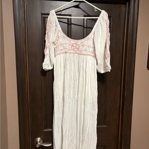 Free People White Dress with Pink Embroidery